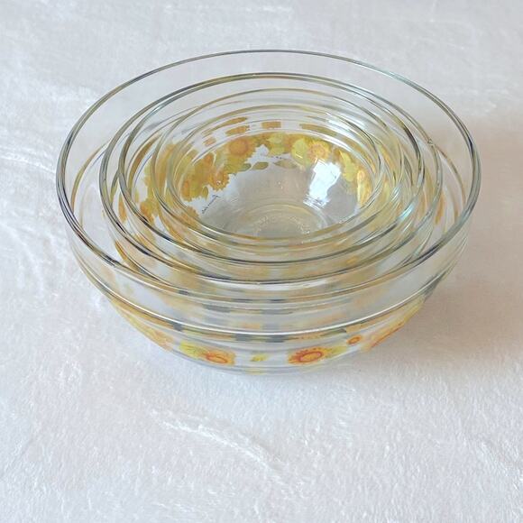 Set 5 Vintage Imperial Glass Sunflower Flower Dute Nesting Bowls, Daisy, Yellow - Picture 3 of 10